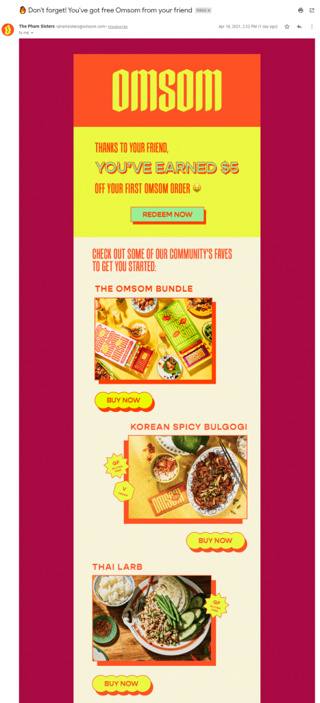 Omsom friend reminder email